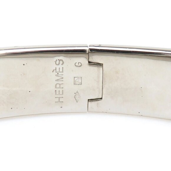 HERMES Clic Clac Bangle Bracelet Silver/Black Metal/Enamel - Picture 9 of 10
